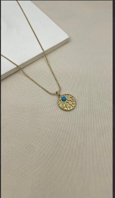 Gold Turkuaz Taşlı Kolye