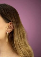 Gold Taşlı Kalpli Küpe