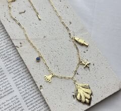 Gold Yaprak Desenli Kolye