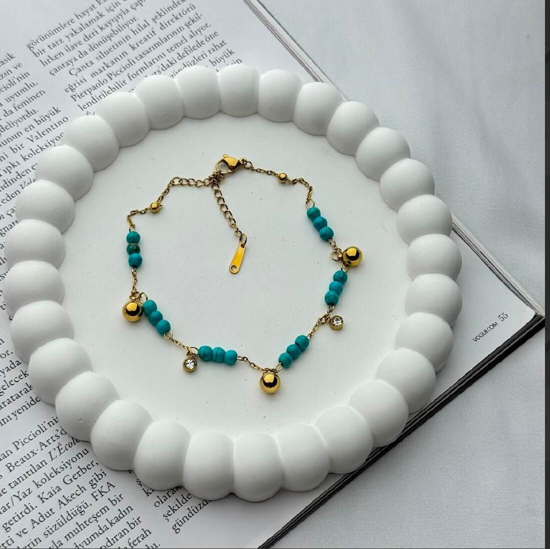 Gold Turkuaz Taşlı Halhal