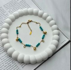 Gold Turkuaz Taşlı Halhal