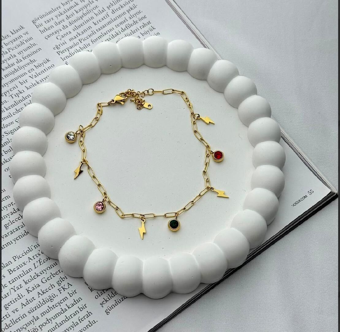 Gold Renkli Taşlı Halhal