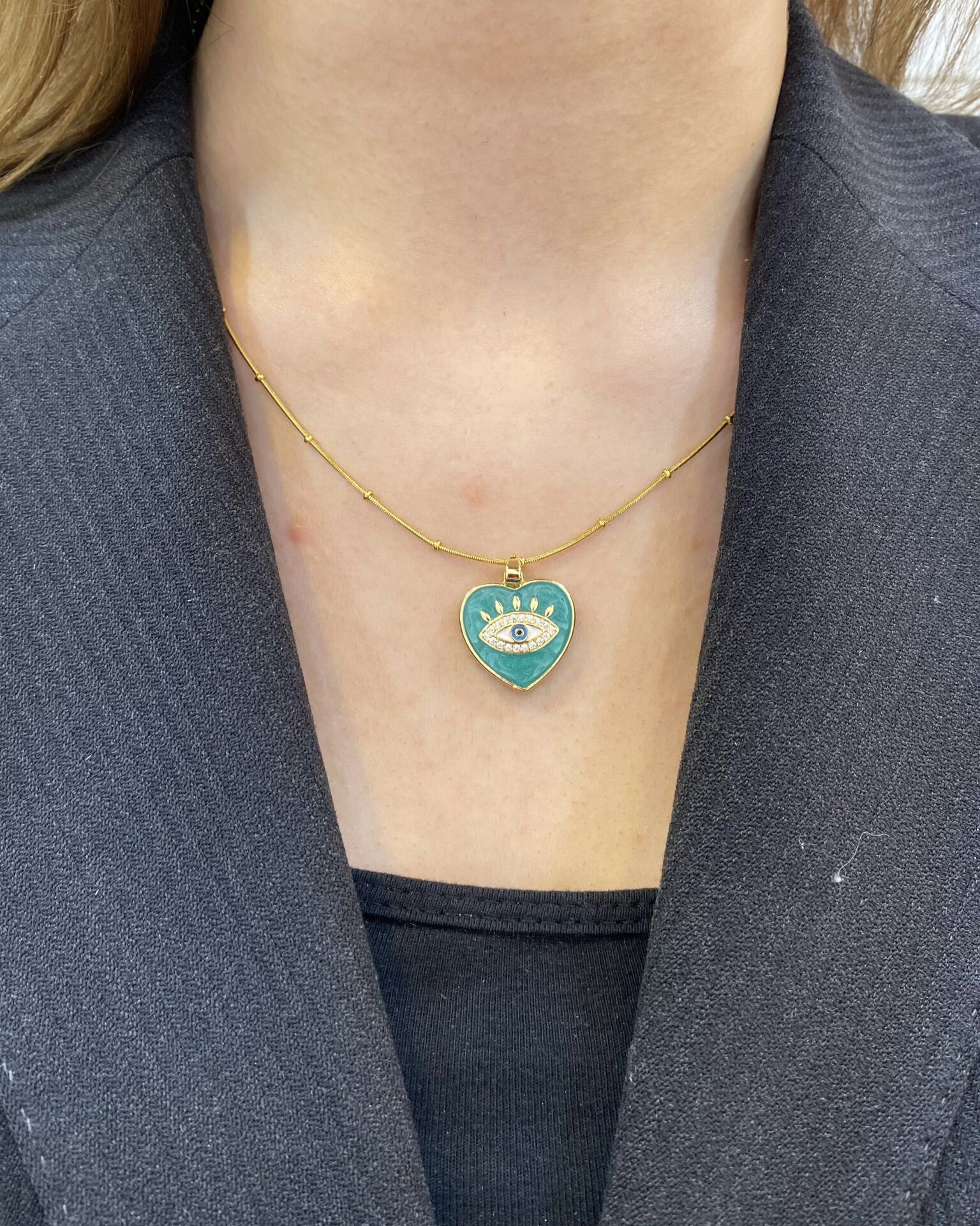 Gold Turkuaz Renkli Göz Kolye
