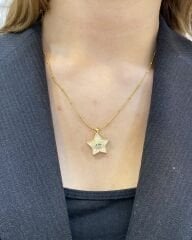 Gold Yıldızlı Sedefli Göz Kolye