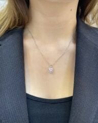 Pembe Taşlı Kalp Kolye