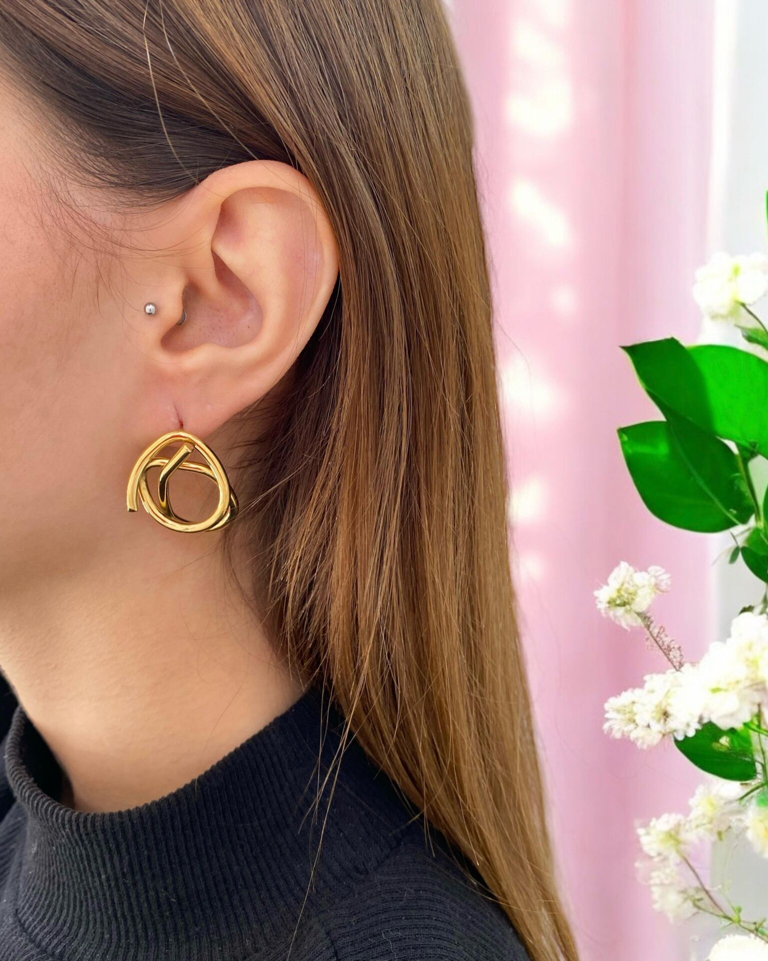 Gold Geometrik Küpe