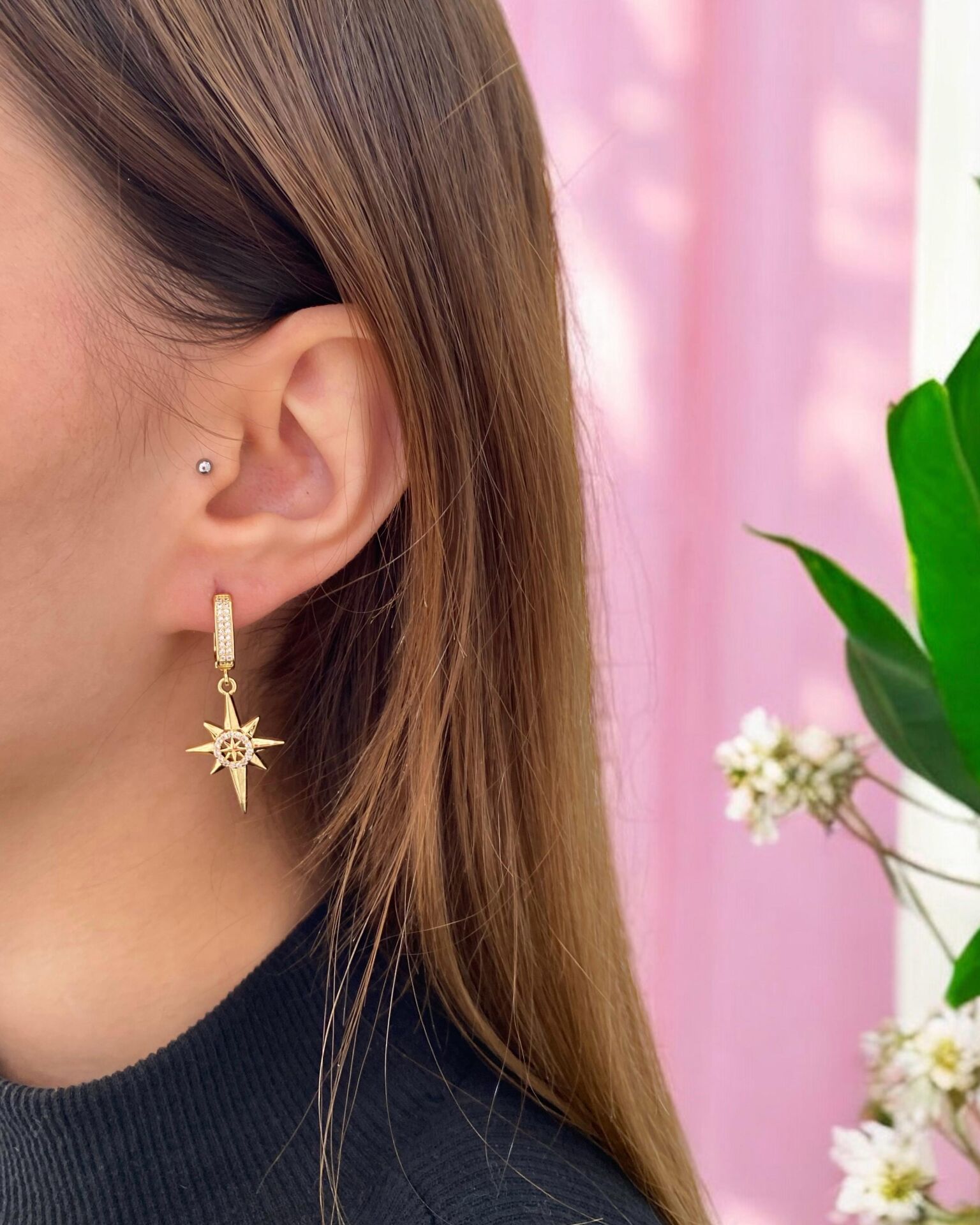 Gold Kutup Yıldızlı Küpe