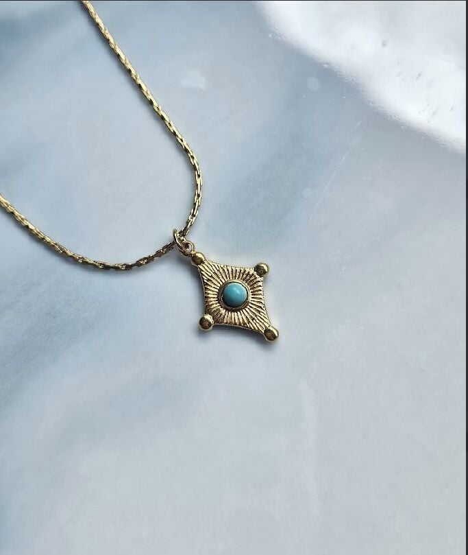 Turkuaz Taşlı Gold Kolye