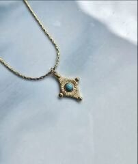 Turkuaz Taşlı Gold Kolye