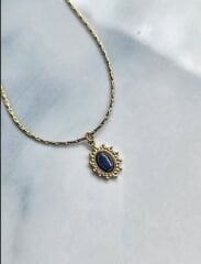 Lacivert Taşlı Gold Kolye