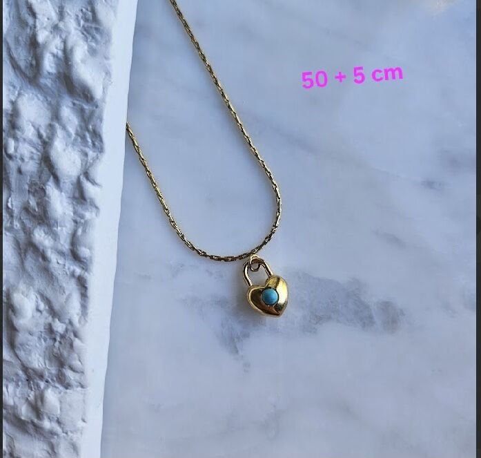 Gold Kilit Kalpli Kolye