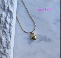 Gold Kilit Kalpli Kolye