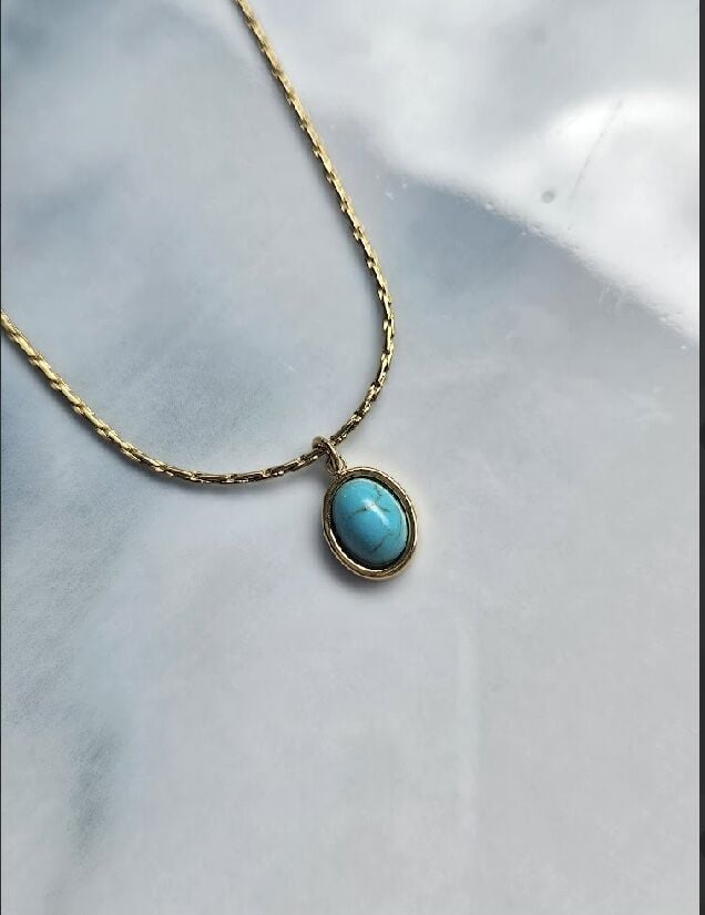 Turkuaz Taşlı Gold Kolye
